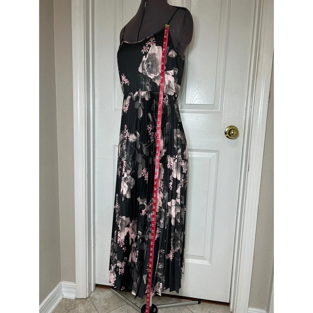 AllSaints Leowa Gia Black Pink Floral Pleated Midi Romantic Moody Slip Dress M - Picture 12 of 12